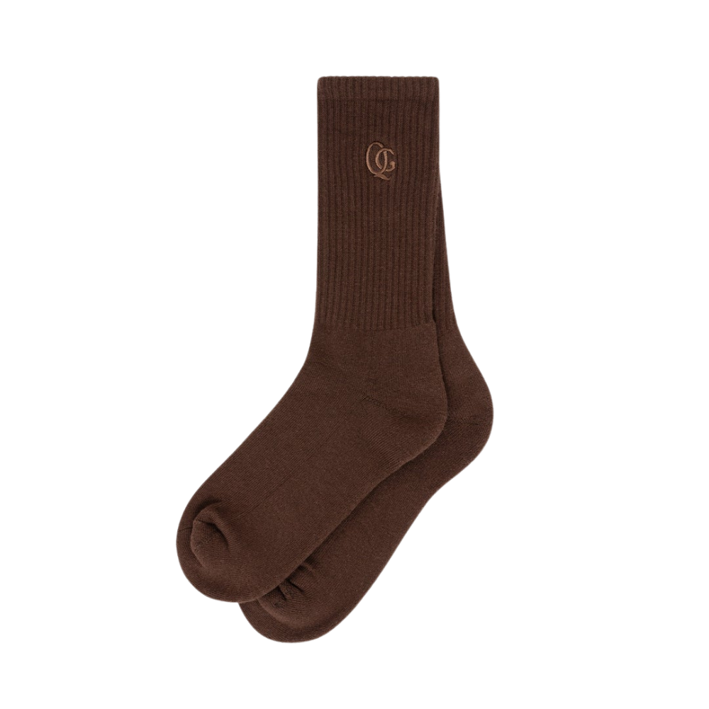 QUIET GOLF Monogram Tonal Crew Sock Brown