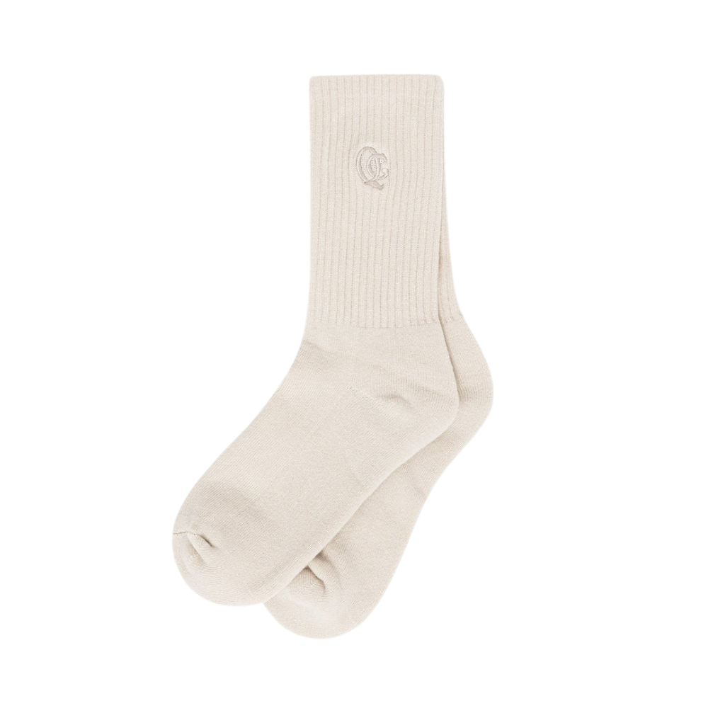 QUIET GOLF Monogram Tonal Crew Sock Beige