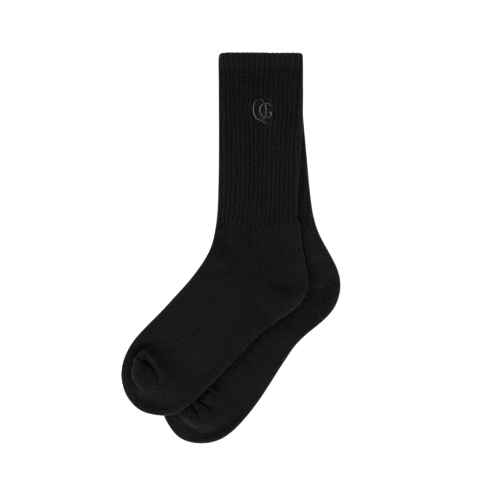 QUIET GOLF Monogram Tonal Crew Sock Black