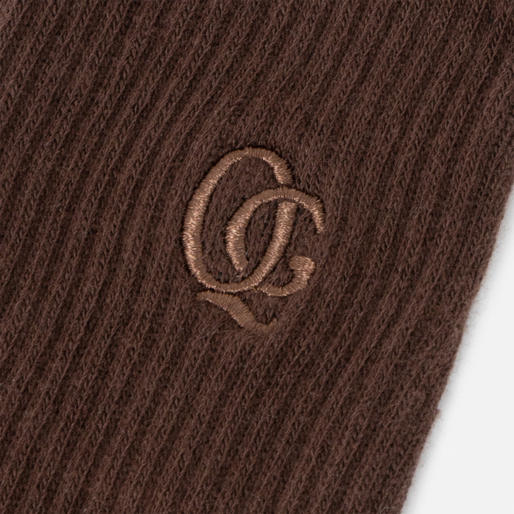 QUIET GOLF Monogram Tonal Crew Sock Brown Logo