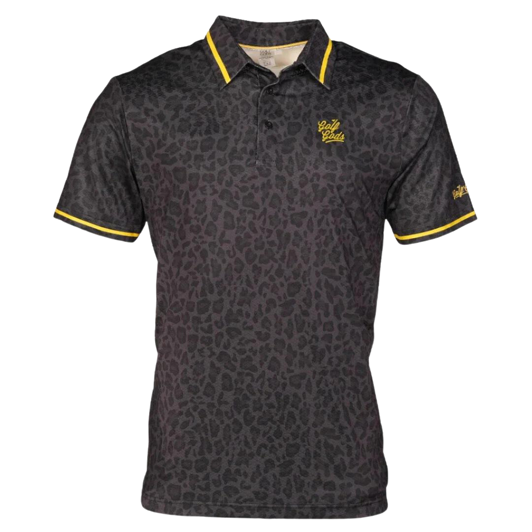 GOLF GODS Men's Black Leopard Cool Tech Performance Golf Polo