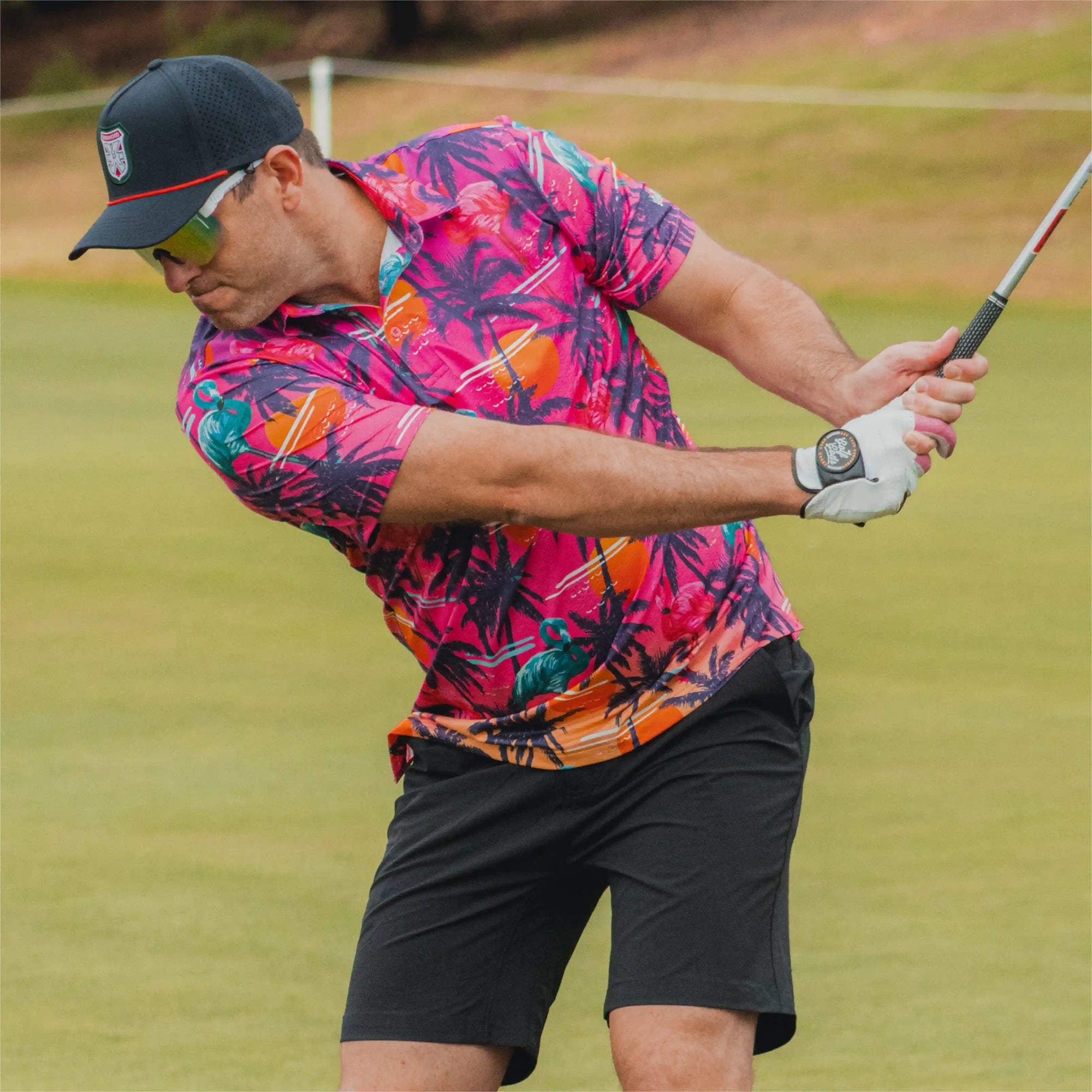 GOLF GODS Men's Miami Vice Summer Nights Cool Tech Performance Golf Polo