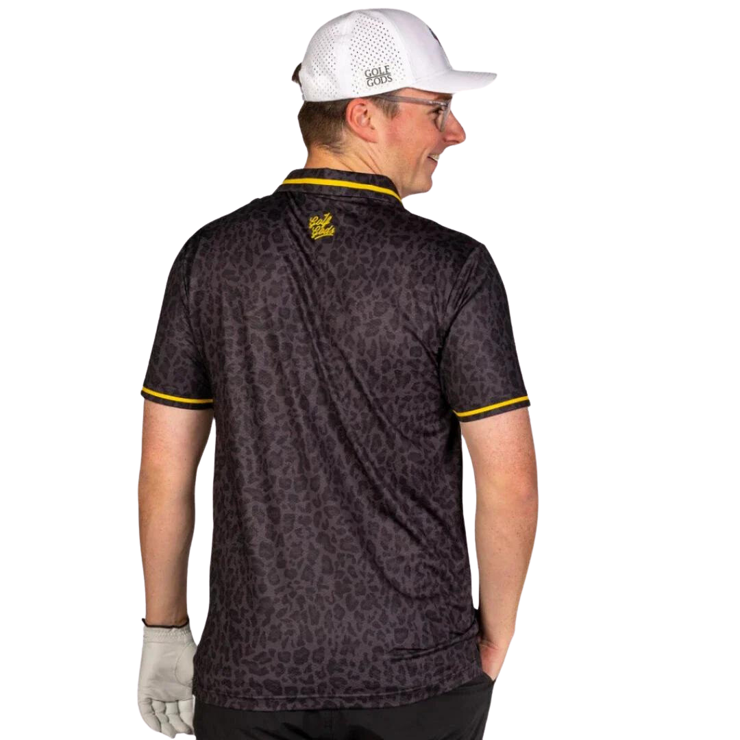 GOLF GODS Men's Black Leopard Cool Tech Performance Golf Polo