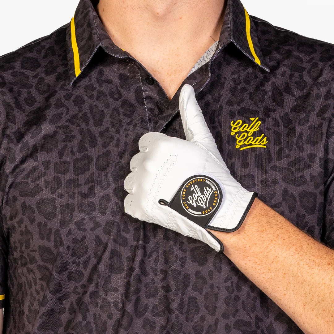 GOLF GODS Men's Black Leopard Cool Tech Performance Golf Polo