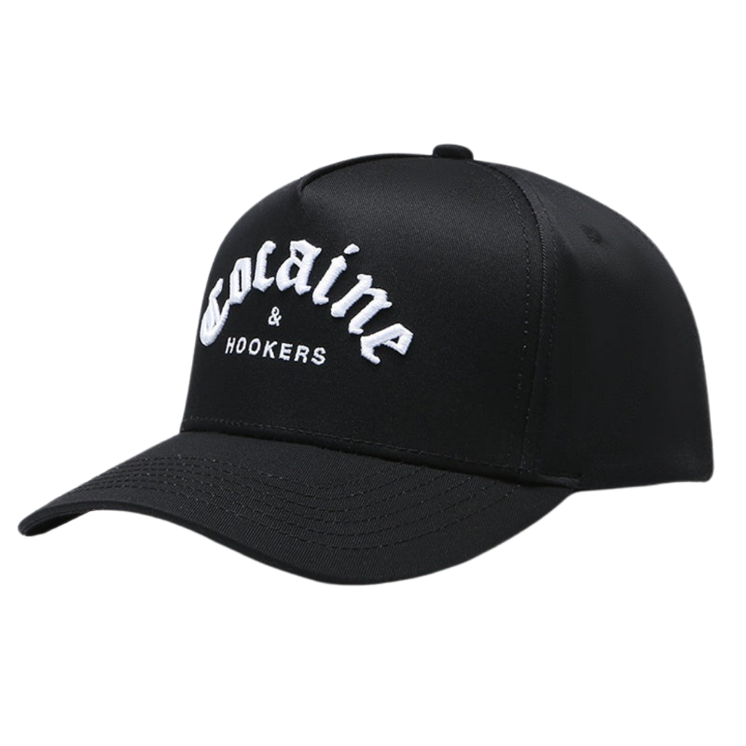 GOLF GODS - GOLF GODS Cocaine & Hookers Golf Hat in Black in Curved Brim - The Agora Bangkok