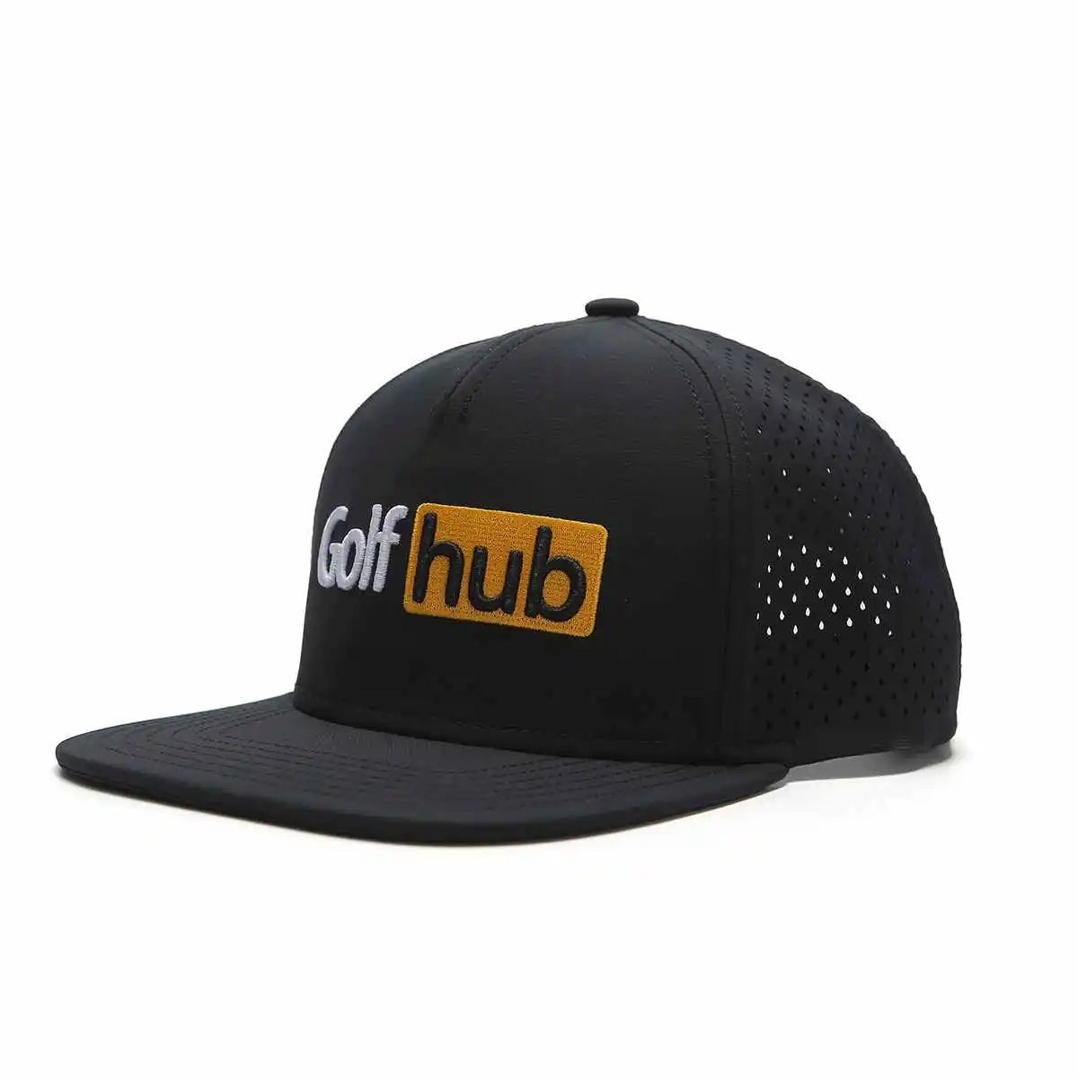 Golf Gods - TOUR PRO Golf Hub Hat in Black with Flat Brim