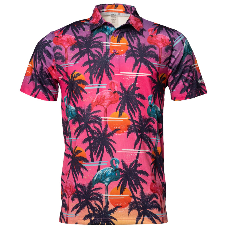 GOLF GODS Men's Miami Vice Summer Nights Cool Tech Performance Golf Polo