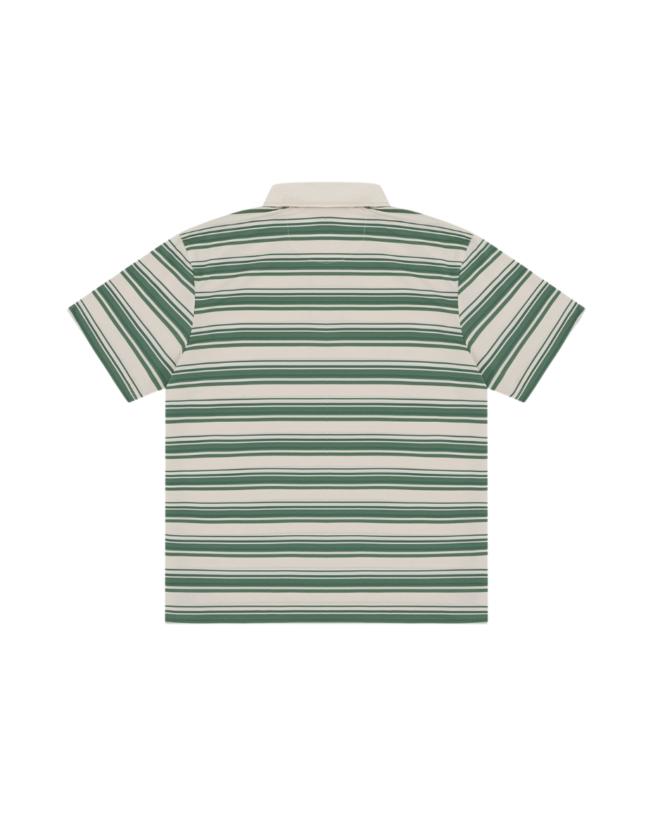 QUIET GOLF Men's Monogram Striped Polo Olive Back