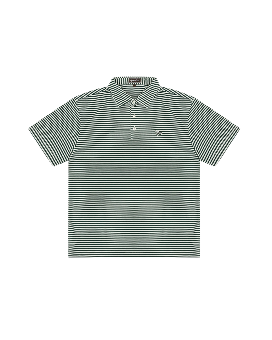 QUIET GOLF Men's Pennant Striped Polo Forest