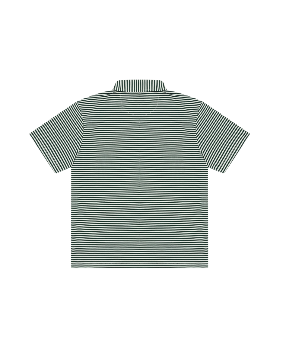 QUIET GOLF Men's Pennant Striped Polo Forest Back