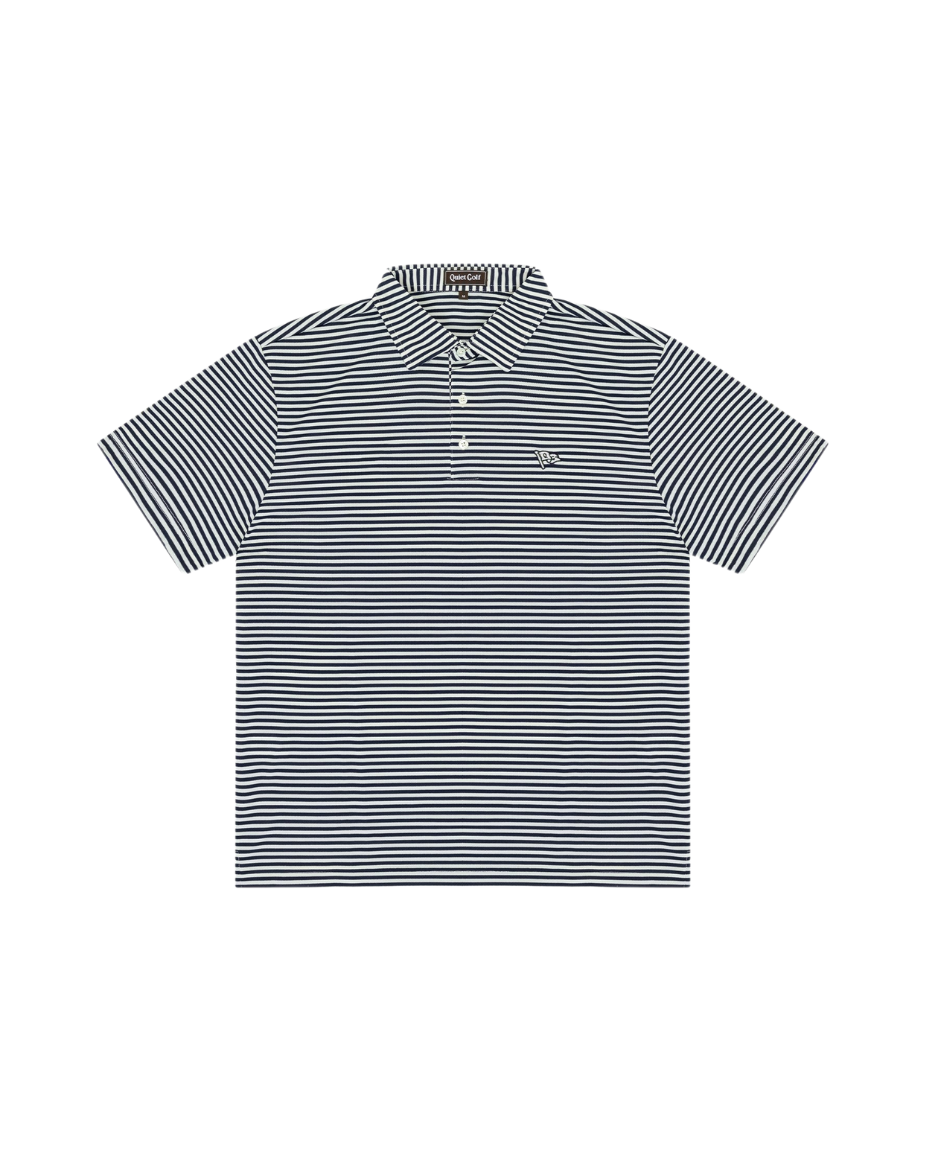 QUIET GOLF Men's Pennant Striped Polo Navy