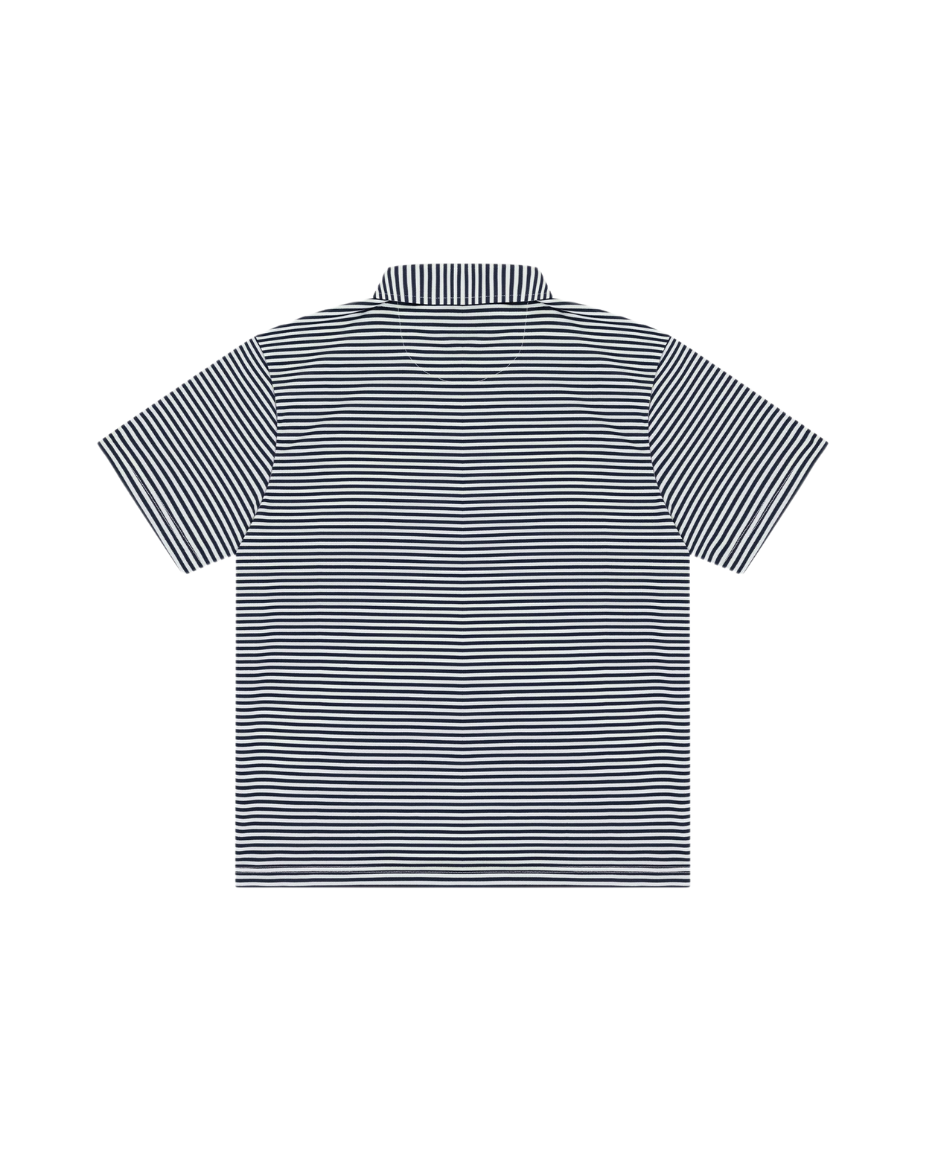 QUIET GOLF Men's Pennant Striped Polo Navy Back