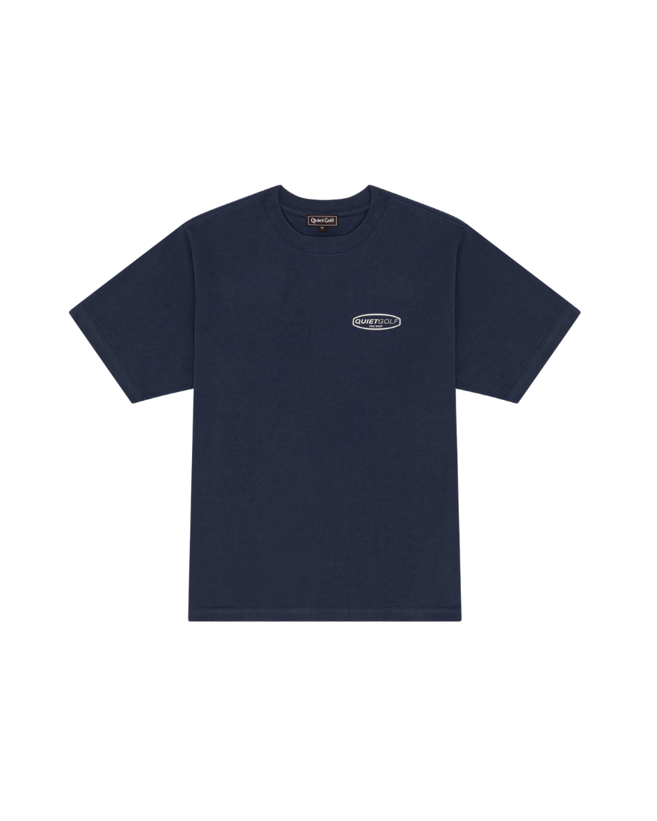 QUIET GOLF Men's Pro Shop T-Shirt Navy Front