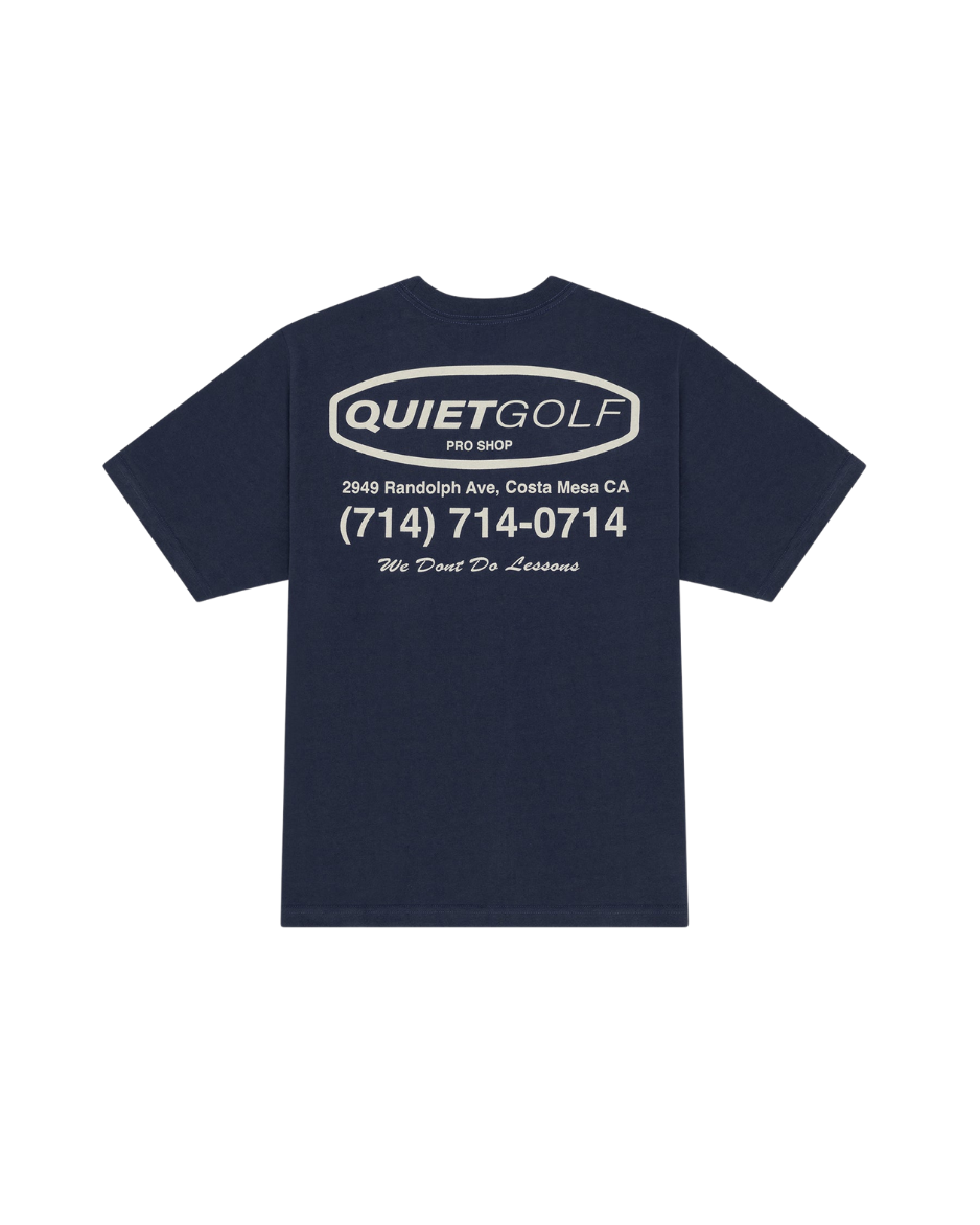 QUIET GOLF Men's Pro Shop T-Shirt Navy Back