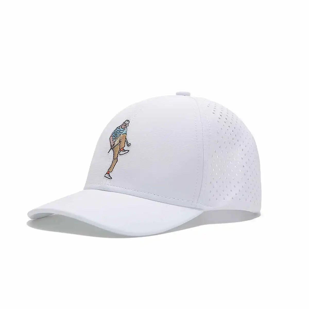 GOLF GODS Tour Pro Angry Golfer Golf Hat in White with Curved Brim