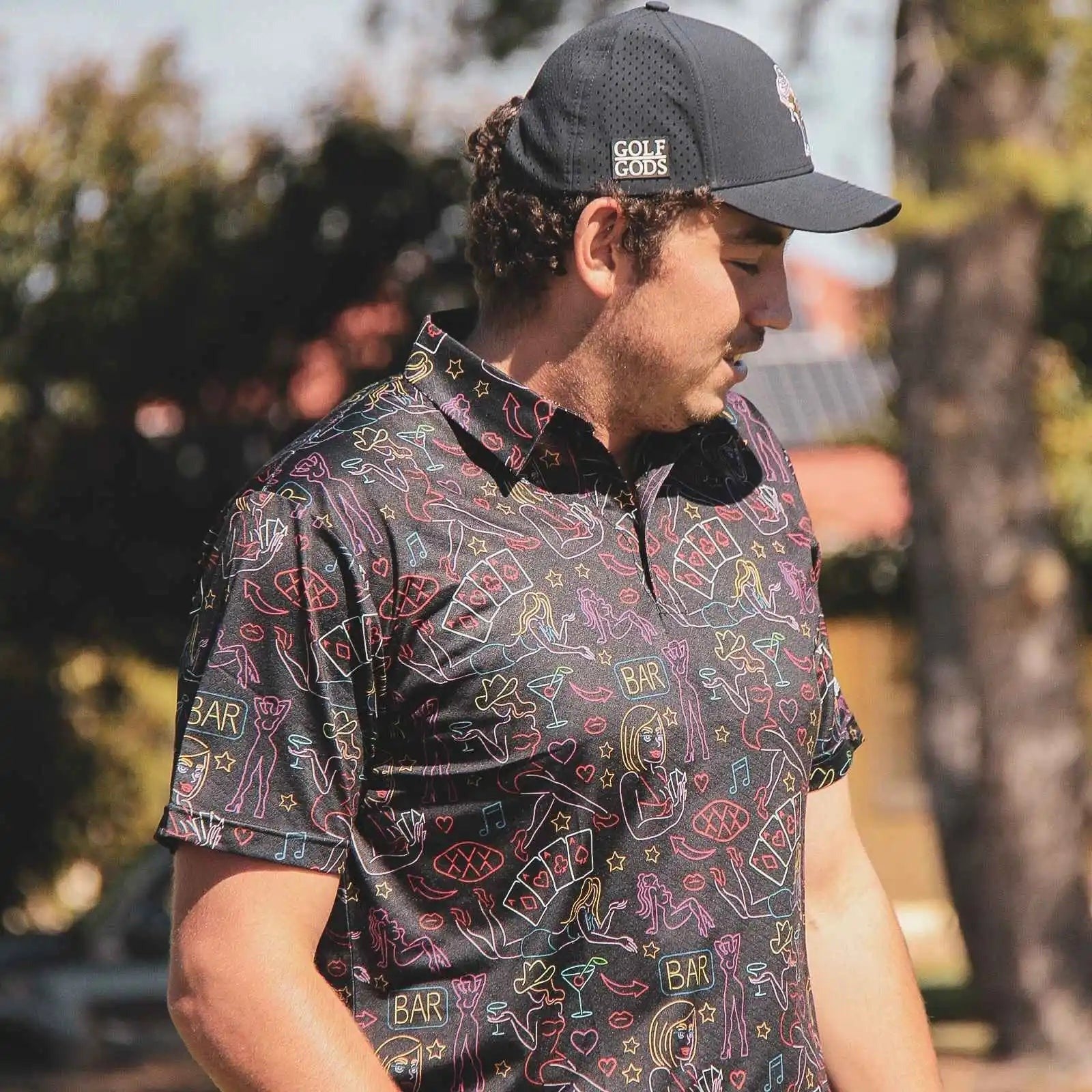 GOLF GODS GOLF GODS Men s Vegas Nights Cool Tech Performance Golf Polo The Agora