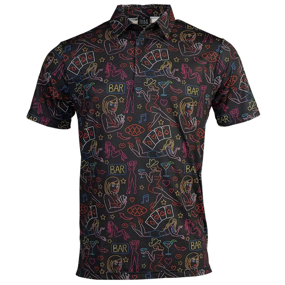 GOLF GODS Men's Vegas Nights Cool Tech Performance Golf Polo