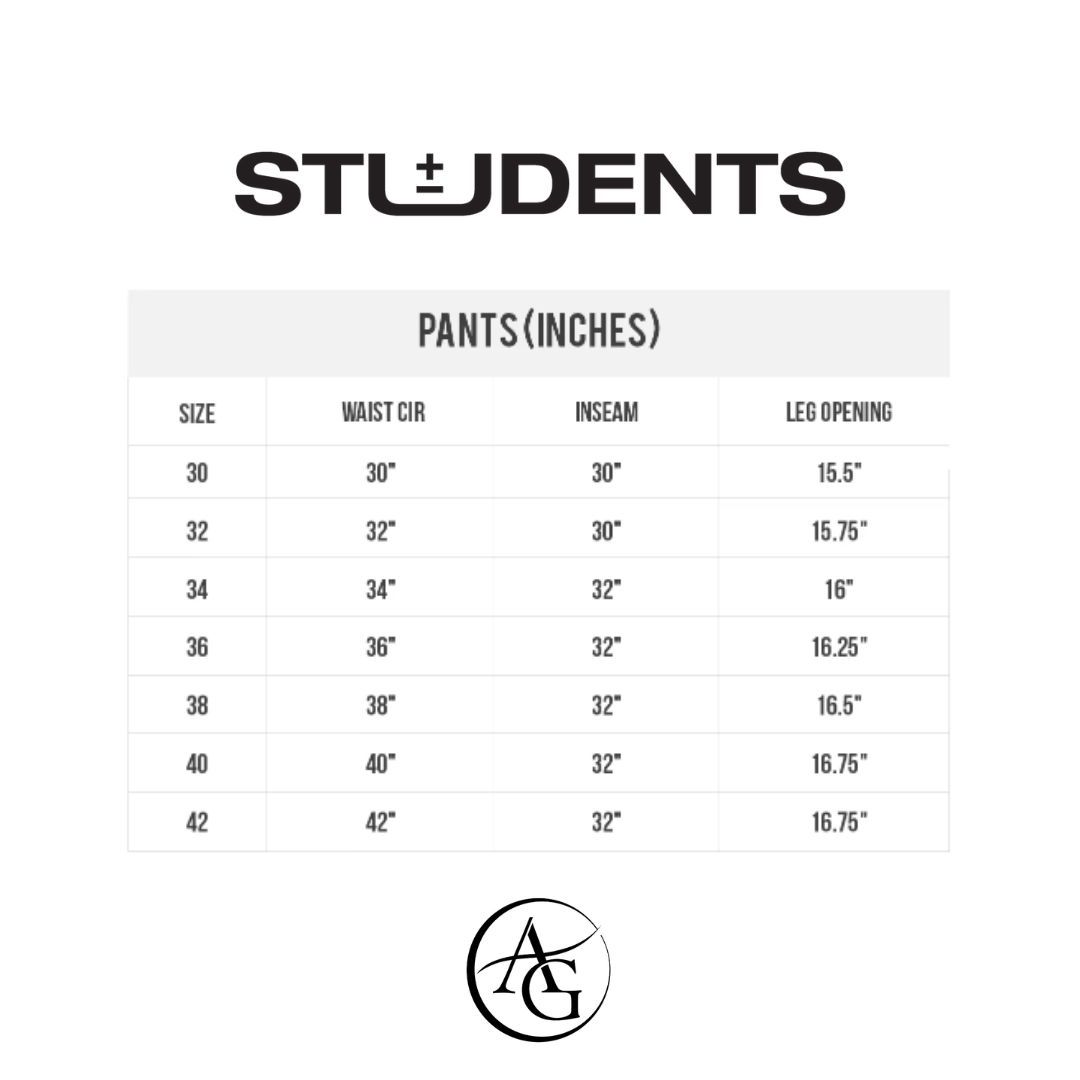 students golf pants size guide