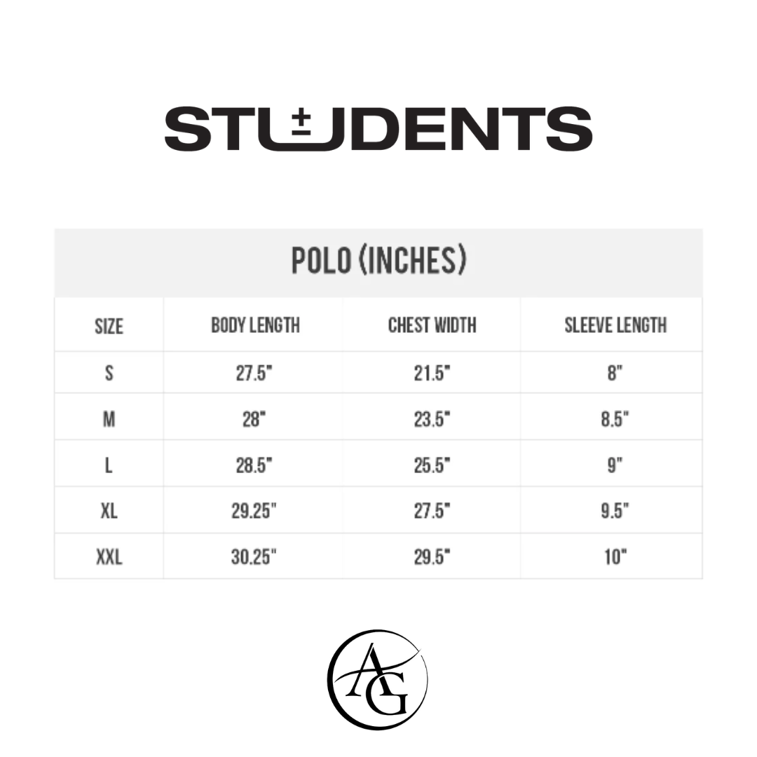 students golf polo size guide